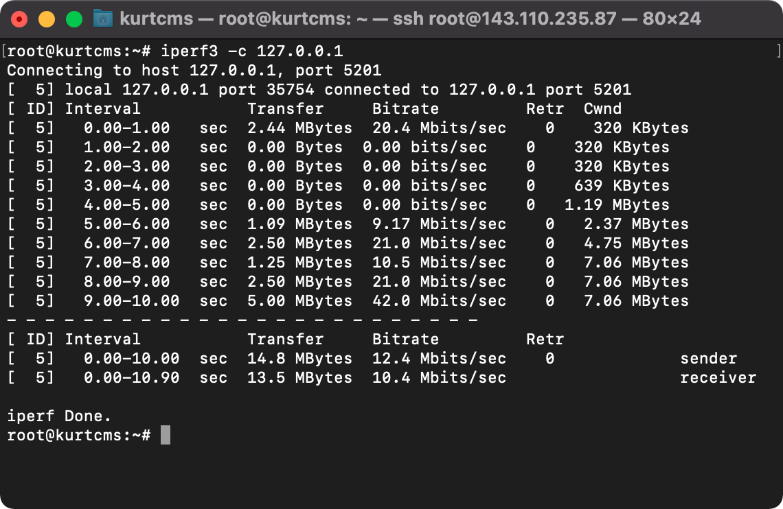Throughput of 40 Mbps+ in a single direction towards the end of the session with the TCP window scaling beyond the theoretical maximum of 64 KB